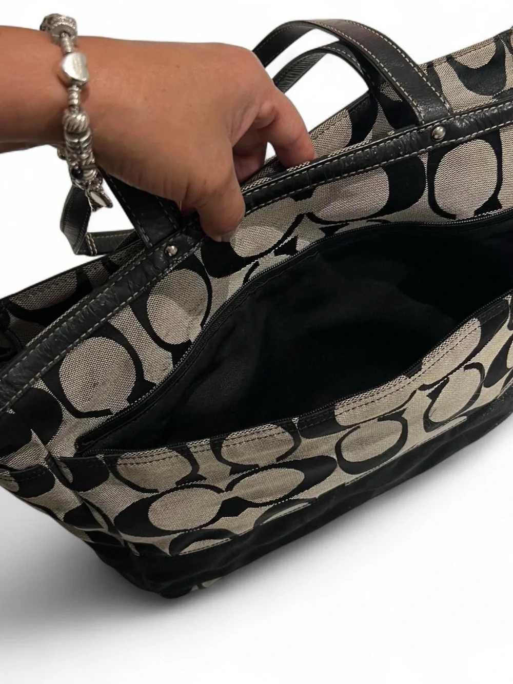 Coach Signature Black and Grey Signature Diaper Bag